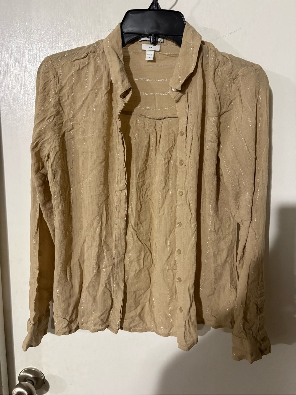 Express Women’s Beige Button-Front Long Sleeve Top